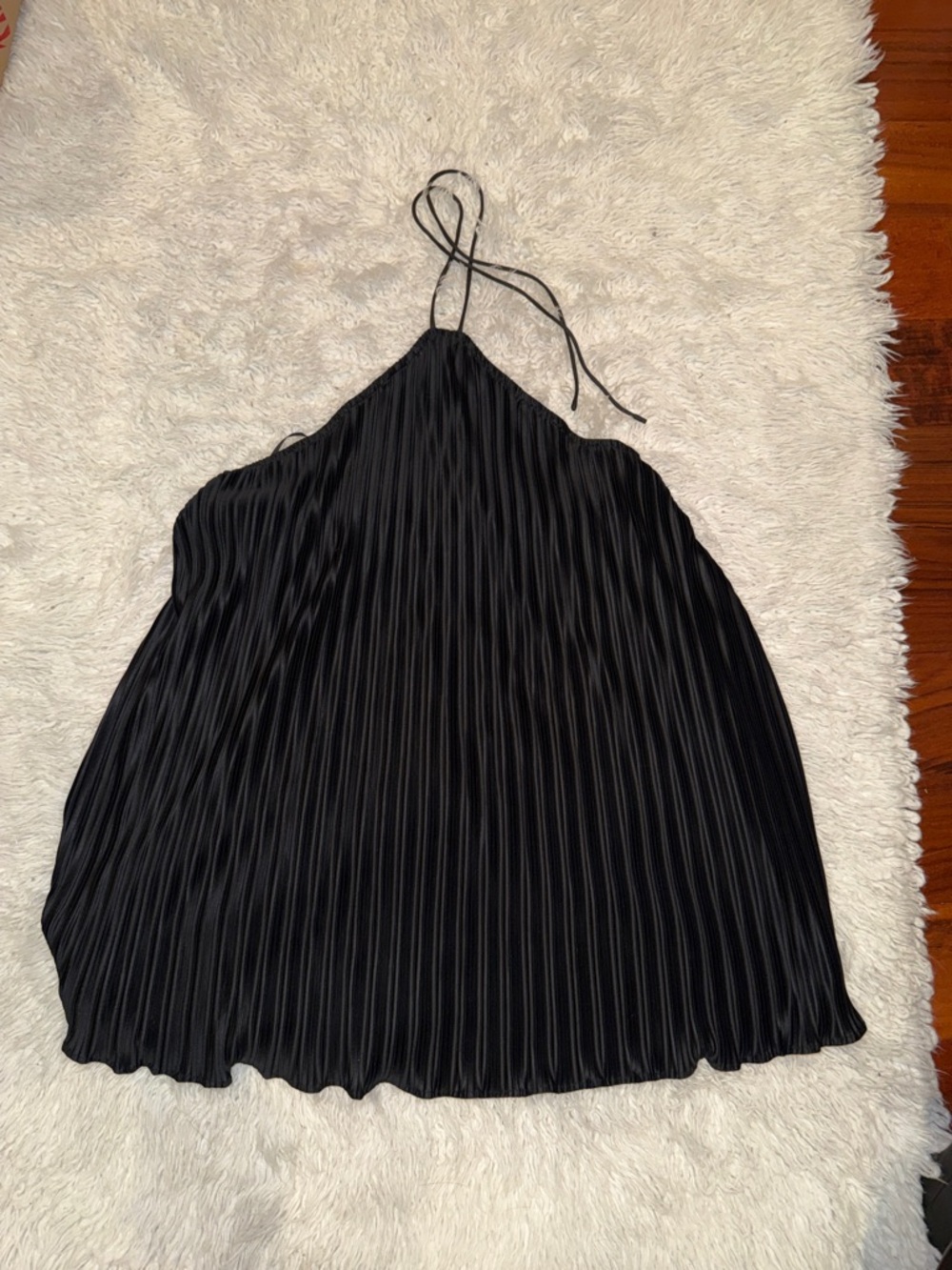 Black Pleated Halter Mini Dress